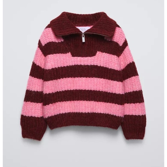 NWT Zara zippered striped pull over sweater 9/10 - Picture 1 of 3